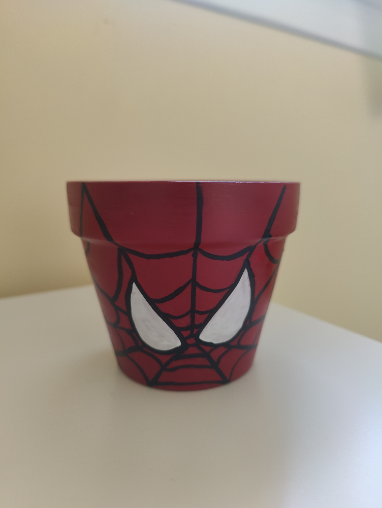 Hand painted pot - Spiderman #freecycle