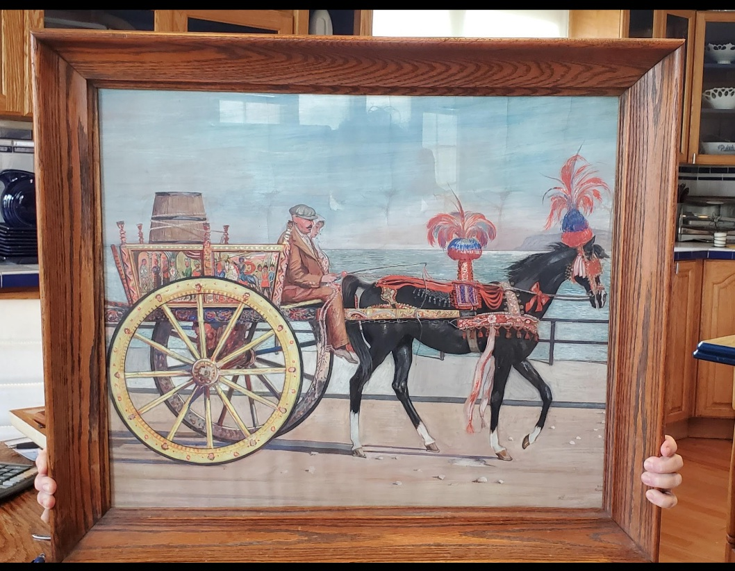 Vintage Watercolor Painting, Sicilian Horse & Cart image indicator(2)