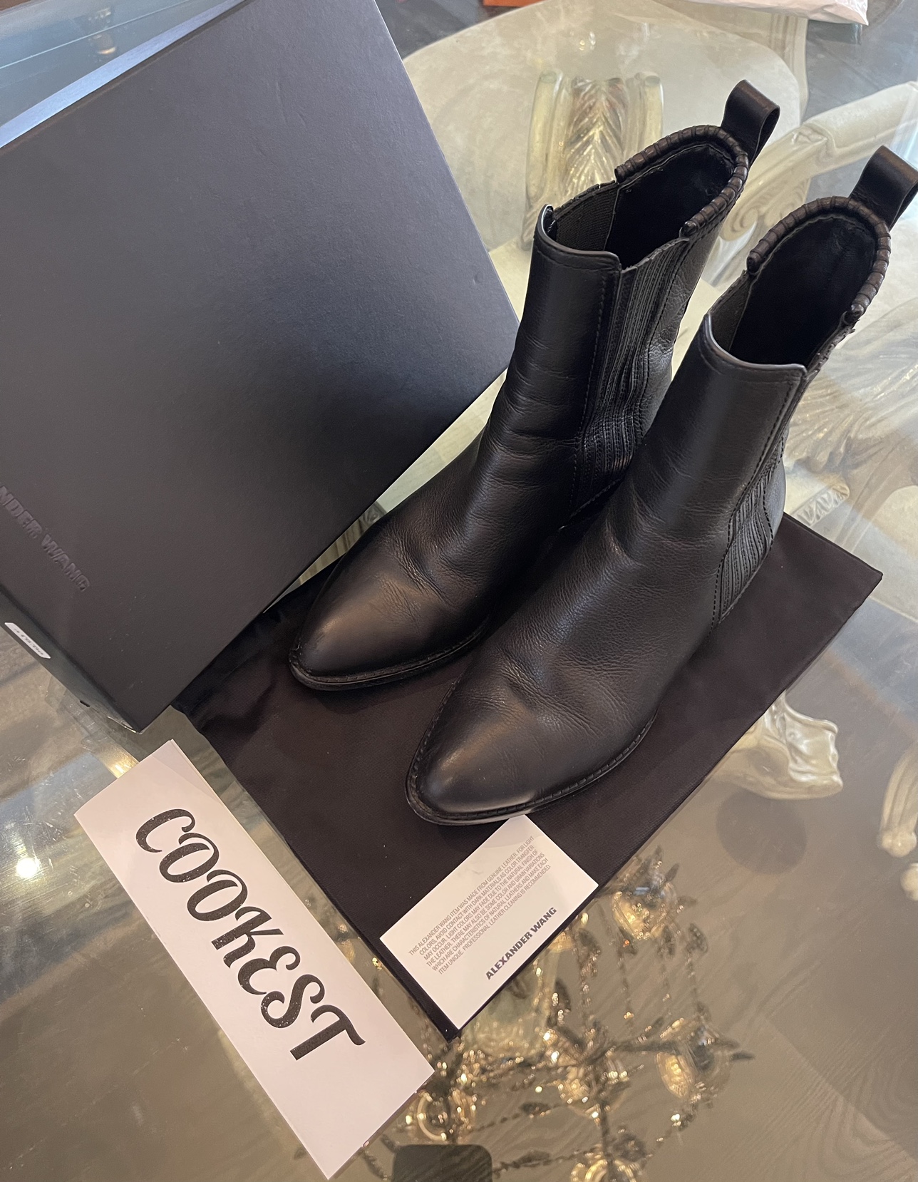 Authentic Alexander Wang Anouck Boots Black Leather Rose Gold image indicator(2)