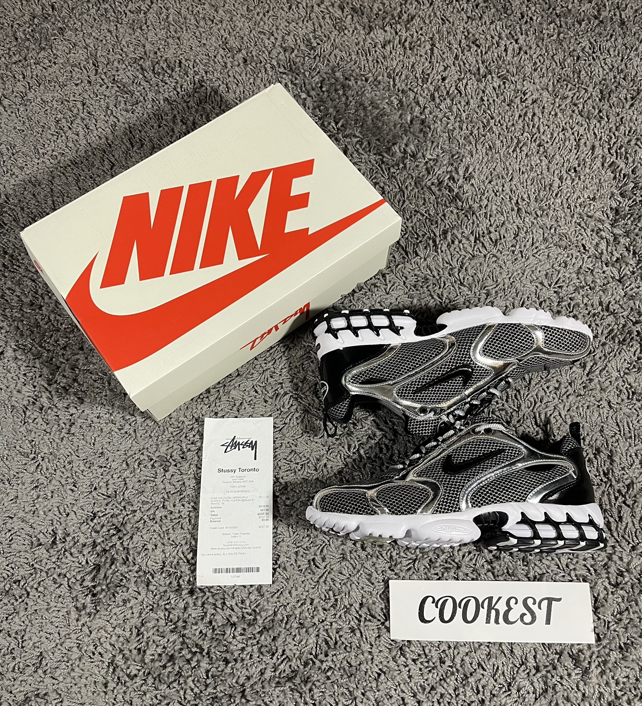 2020 Stussy Nike Air Zoon Spiridon Cage 2 Pure Platinum Silver thumbnail