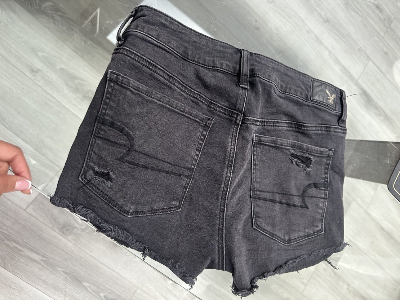 American Eagle - Black Ripped Jean Shorts image indicator(3)