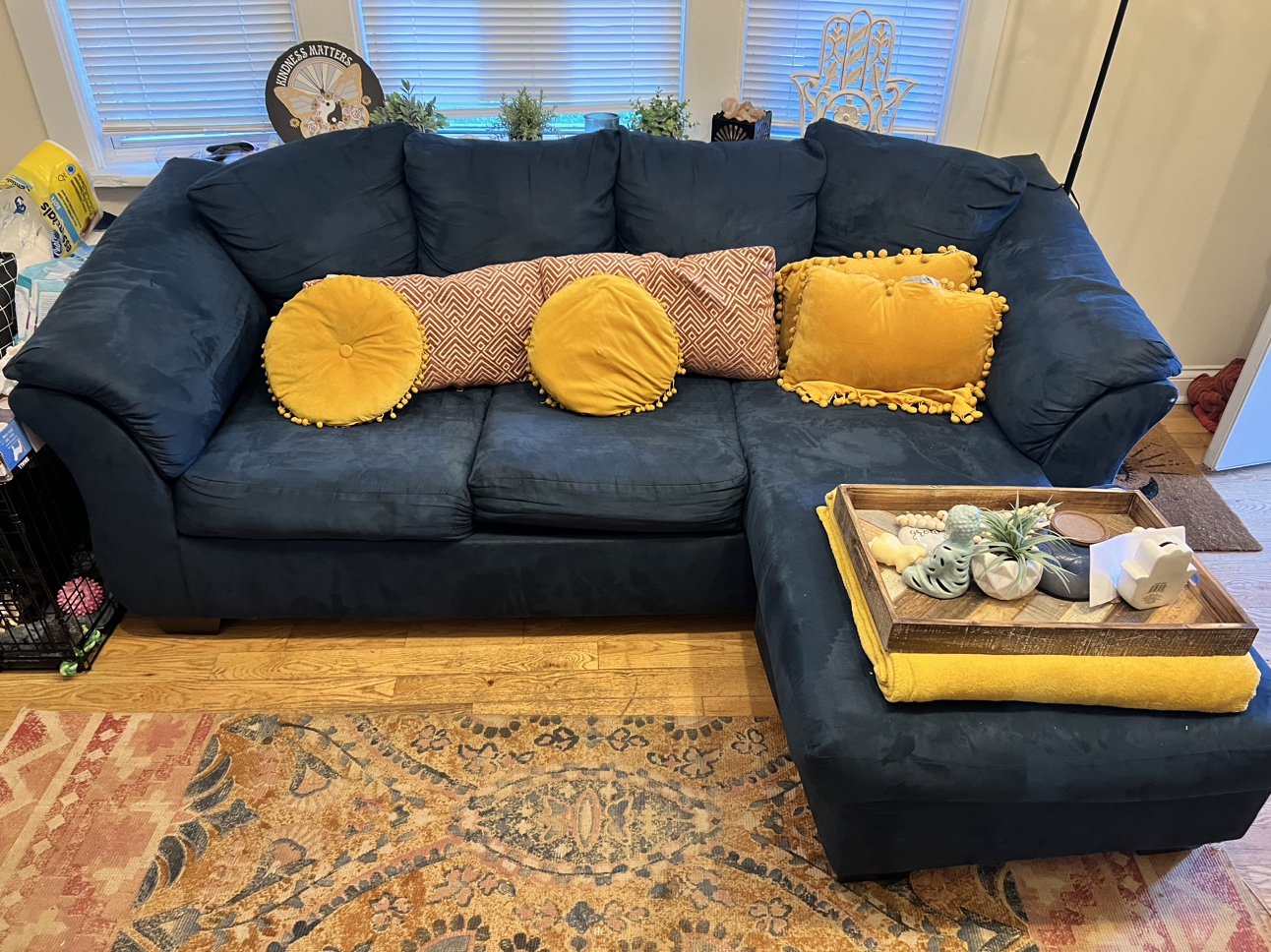 Navy Blue L Shape Couch