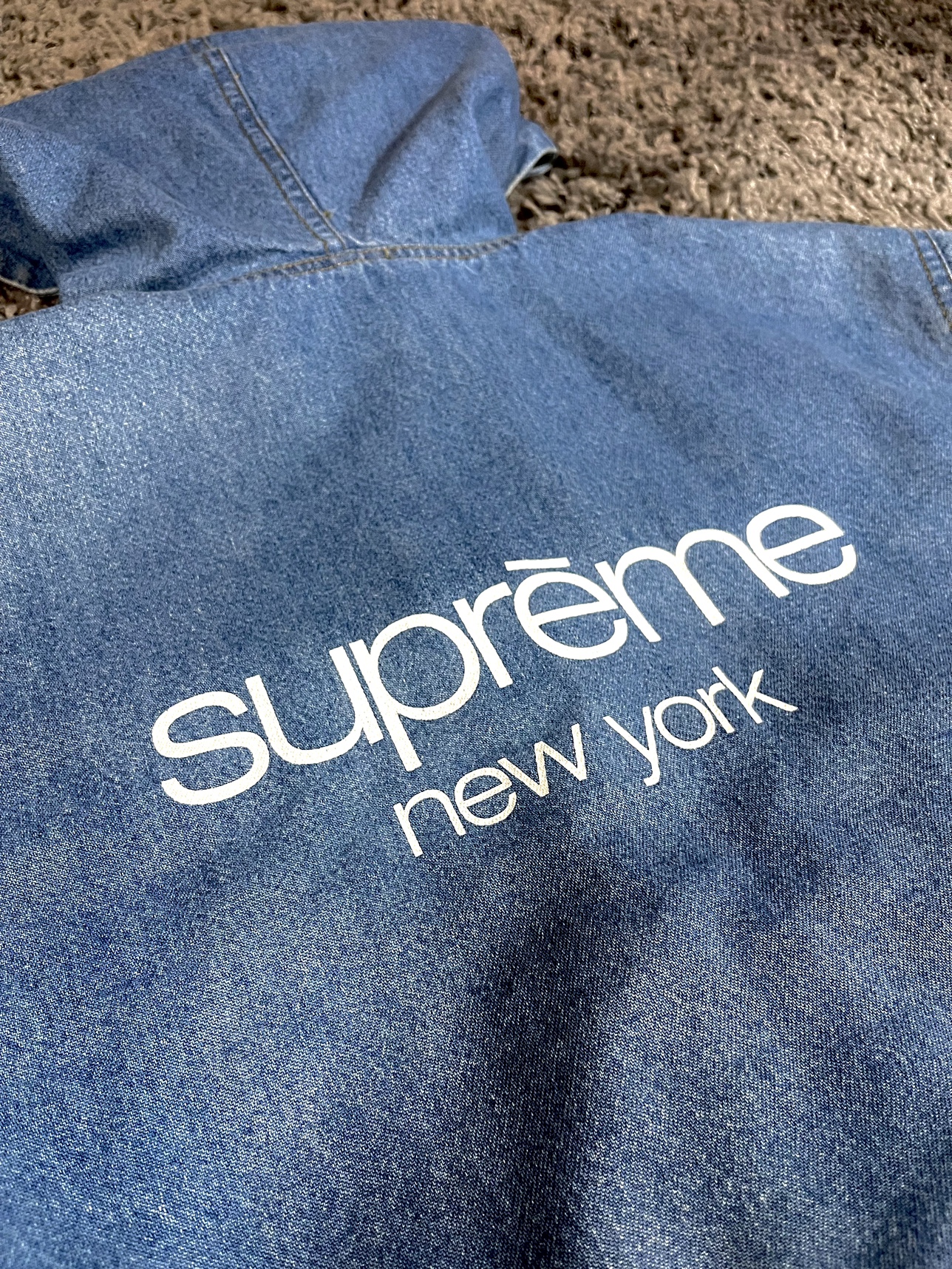 Supreme Hooded Denim Jean Parka Jacket Blue Vintage SS14 image indicator(7)