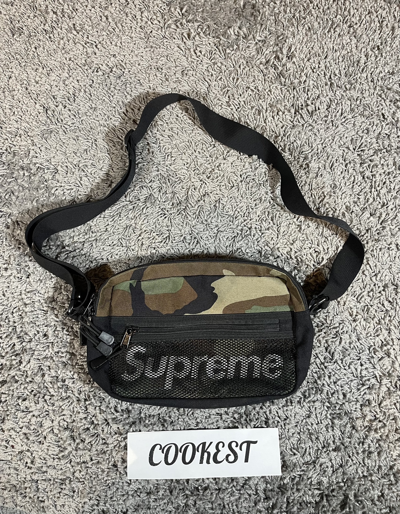 2014SS Supreme Shoulder Bag Woodland Camo Green Side Cordura thumbnail