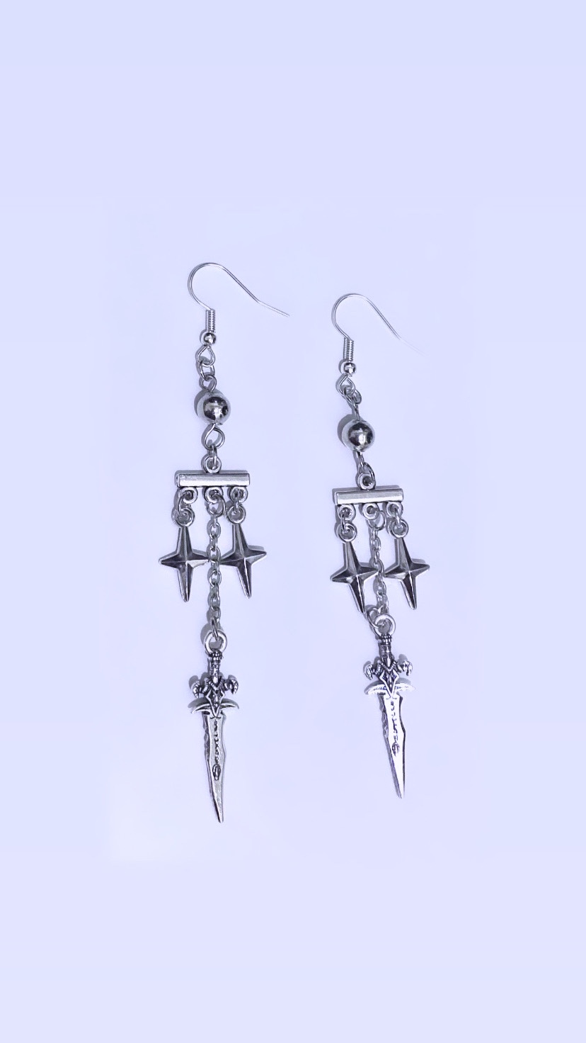 Sword Dangle Earrings (Handmade) thumbnail