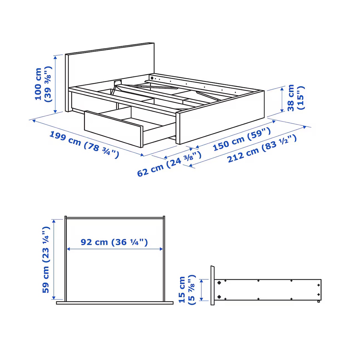IKEA Double Malm Bed frame and two drawers - photo 5