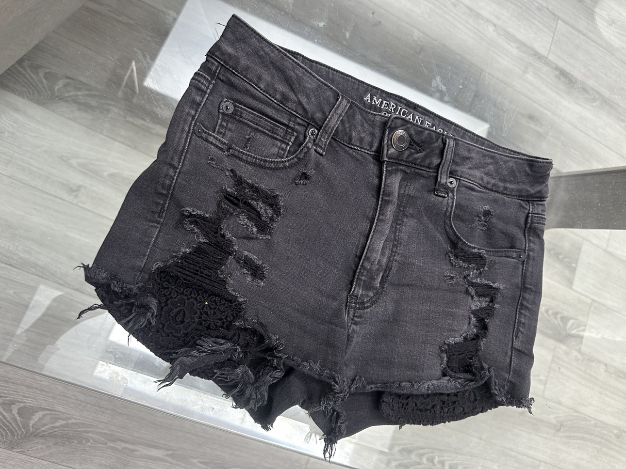 American Eagle - Black Ripped Jean Shorts image indicator(2)