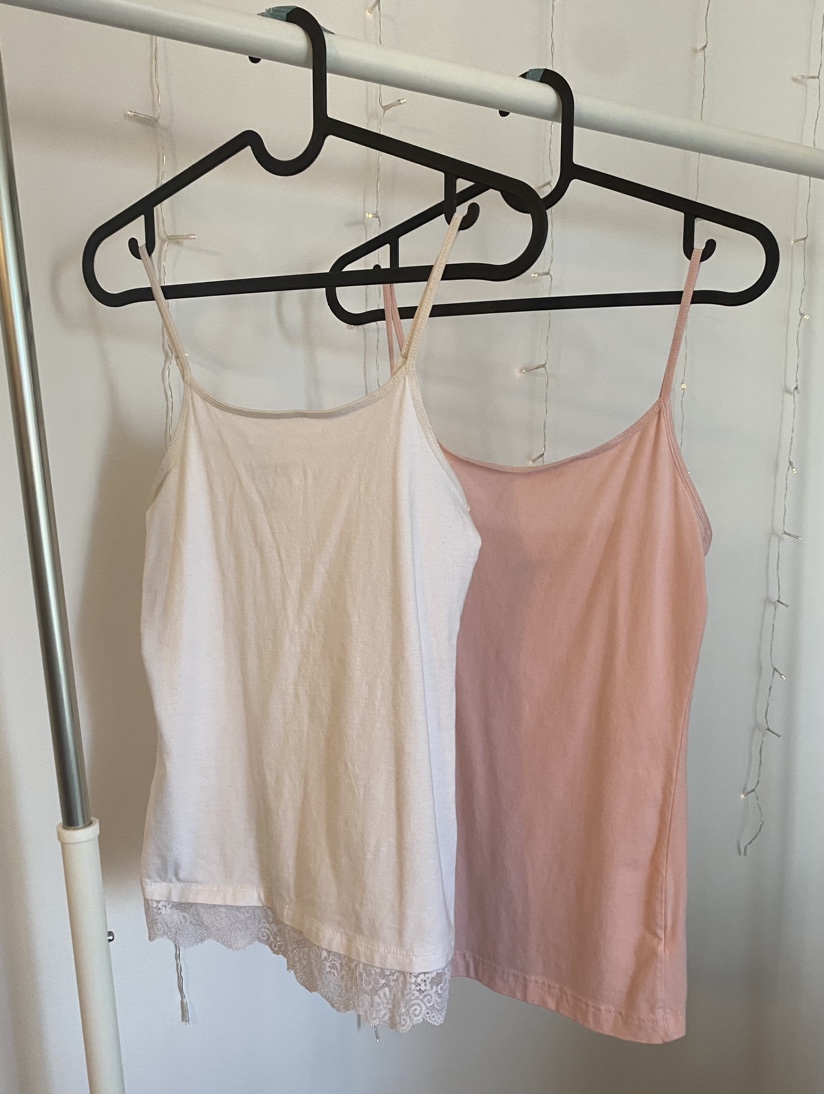 Set of two girls' size L camisole tank tops, white and pink image indicator(2)