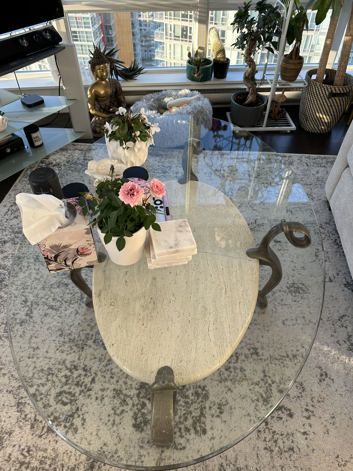 Real marble & glass coffee table - photo 2