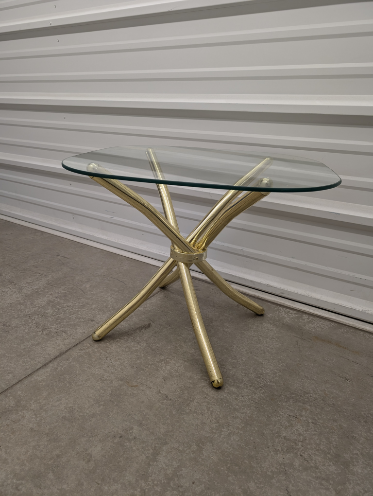Modern Brass X-Frame & Tempered Glass Top Coffee Table