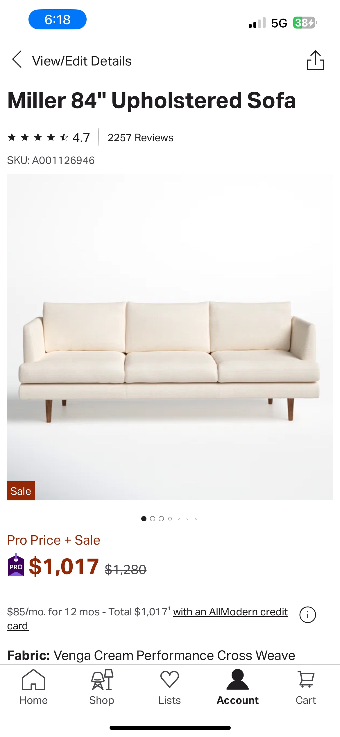 AllModern Miller Upholstered Sofa 84” - photo 2