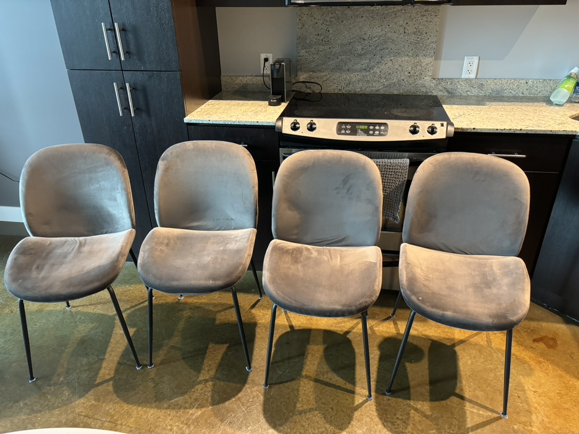 White and Grey Marble Table and 4 Grey, Velvet Chairs - photo 5