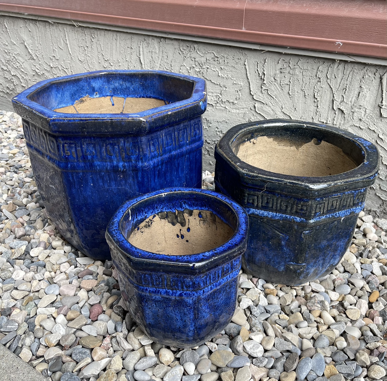 Set of 3 plant pots, blue glazed ceramic thumbnail