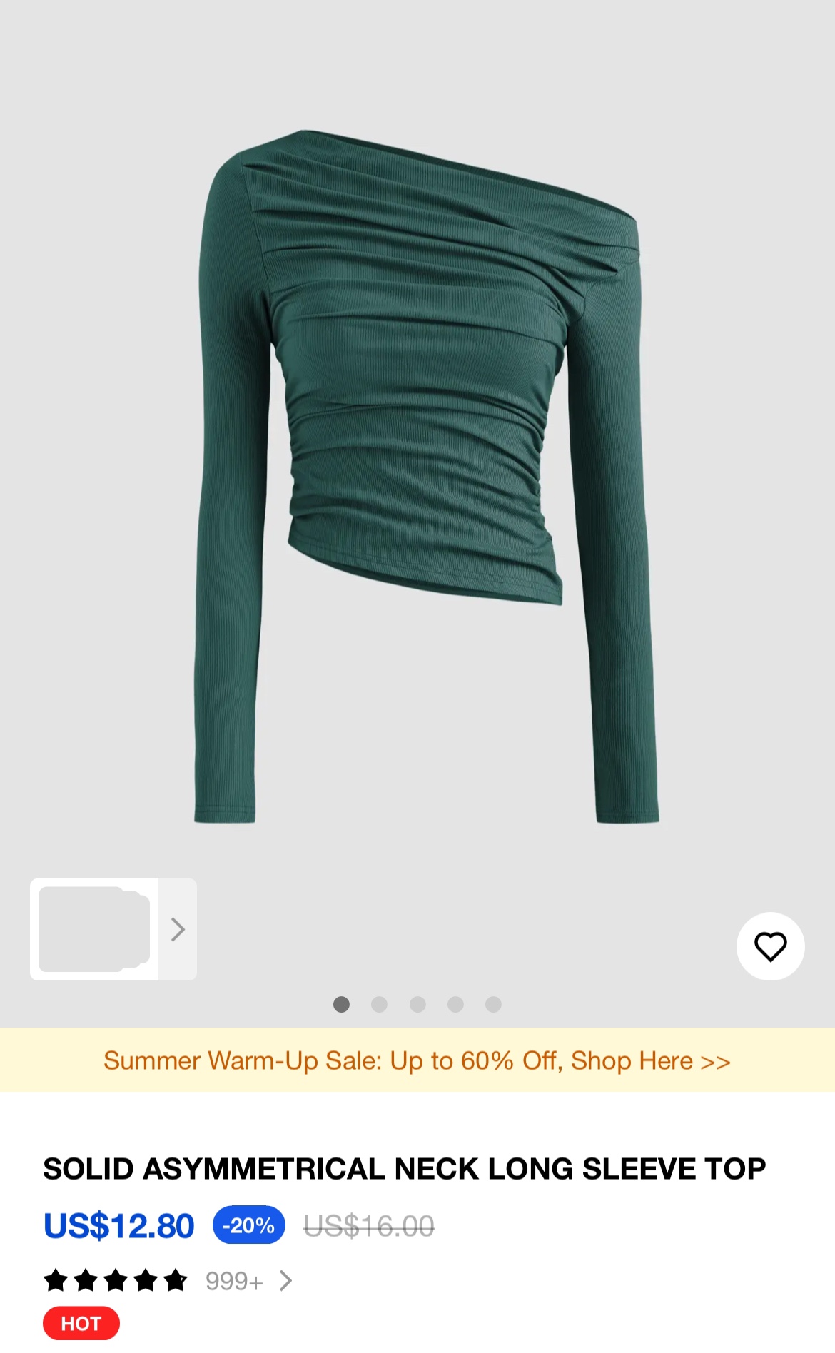 CIDER Solid Asymmetrical Neck Long Sleeve Top