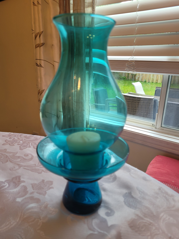 Blue empoli bowl turquoise footed, hurricane candle holder image indicator(3)