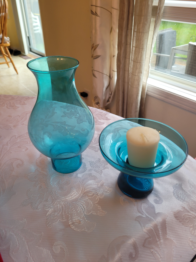 Blue empoli bowl turquoise footed, hurricane candle holder image indicator(4)