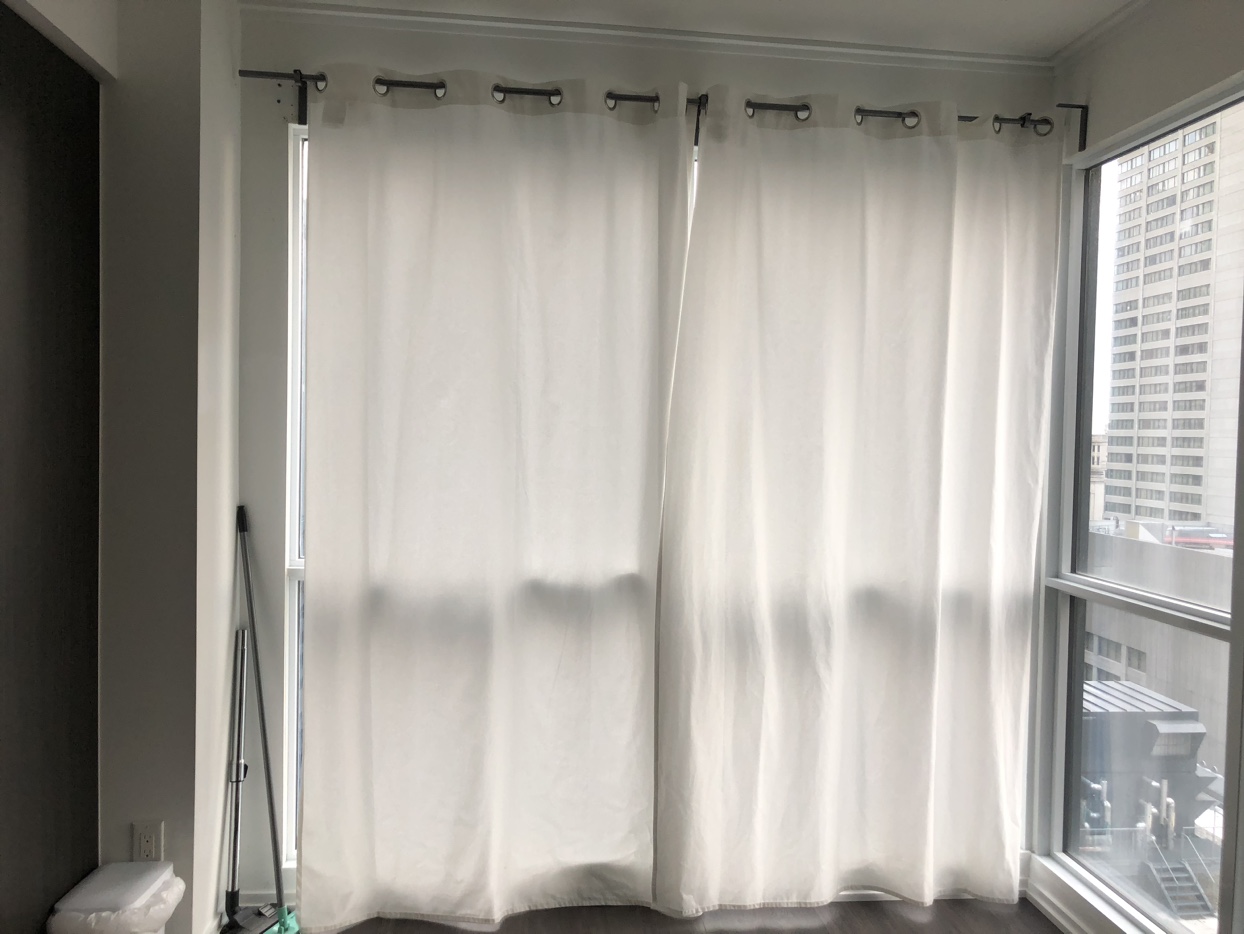 curtains set 2 ( 2 white/ 1Rod/ 3 wall barckets) thumbnail