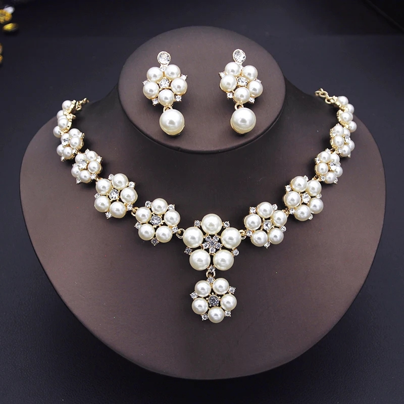Attractive 5 petals pearl crystal flower jewelry set - photo 3