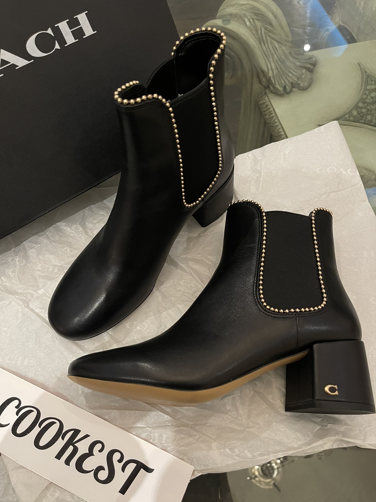 Coach Torri Leather Bootie Boot Black Gold US 7 thumbnail