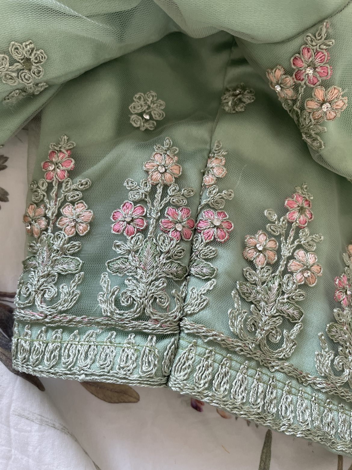 green lengha with pink embroidery for Eid image indicator(2)