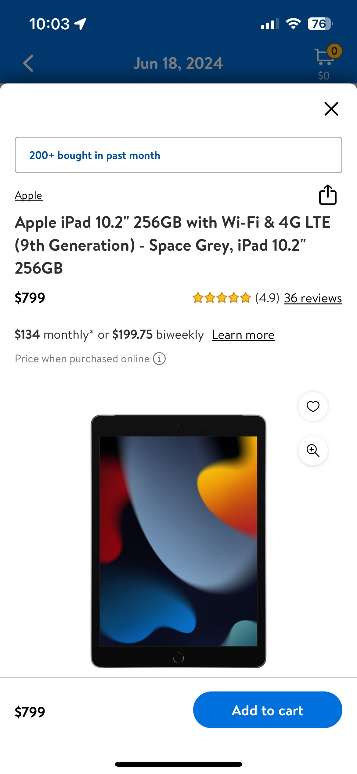 Apple iPad 10.2in 256GB WiFi & 4G LTE 9th gen-Space Grey thumbnail