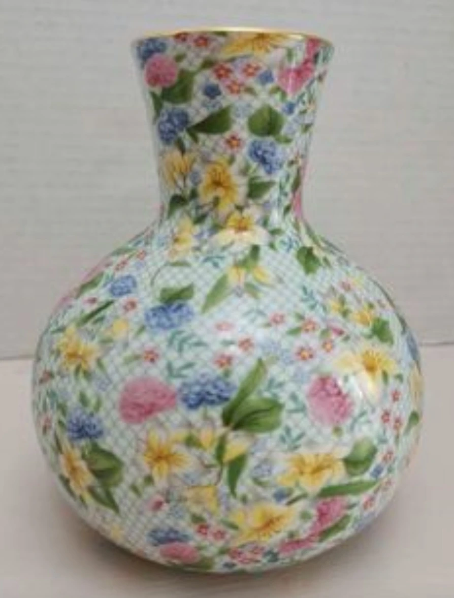 FLORAL CHINTZ Bud Vase With Gold Rim