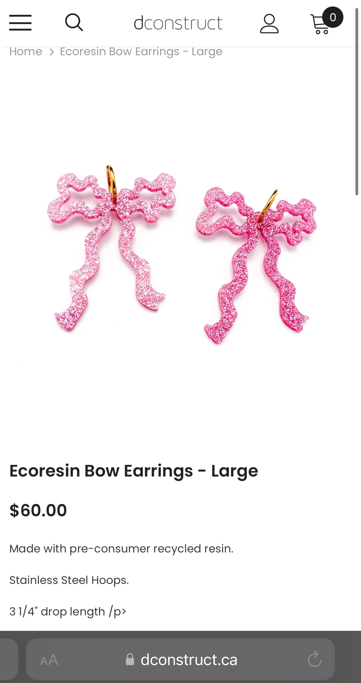 dconstruct big sparkly pink wavy bow earrings image indicator(2)
