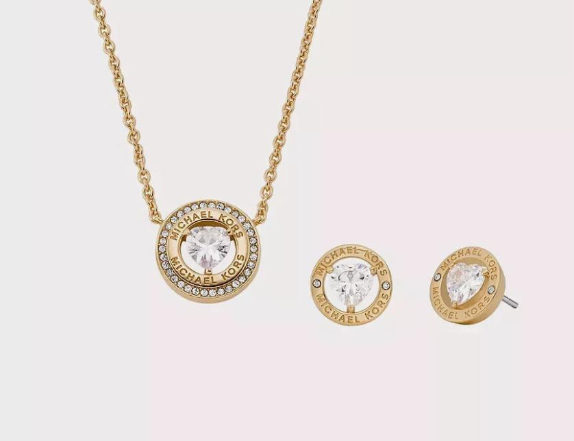 Michael Kors Set OF Gold Heart Necklace Earrings (Retail $250) image indicator(2)