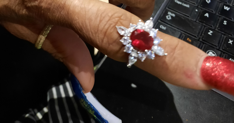 Genuine authentic solid sterling silver DIAMONELLE RUBY ring 6 image indicator(2)