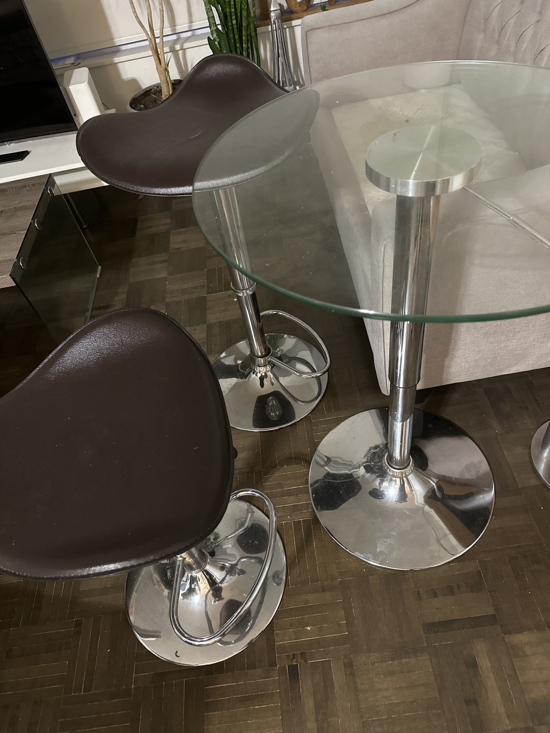 Glass table and stools