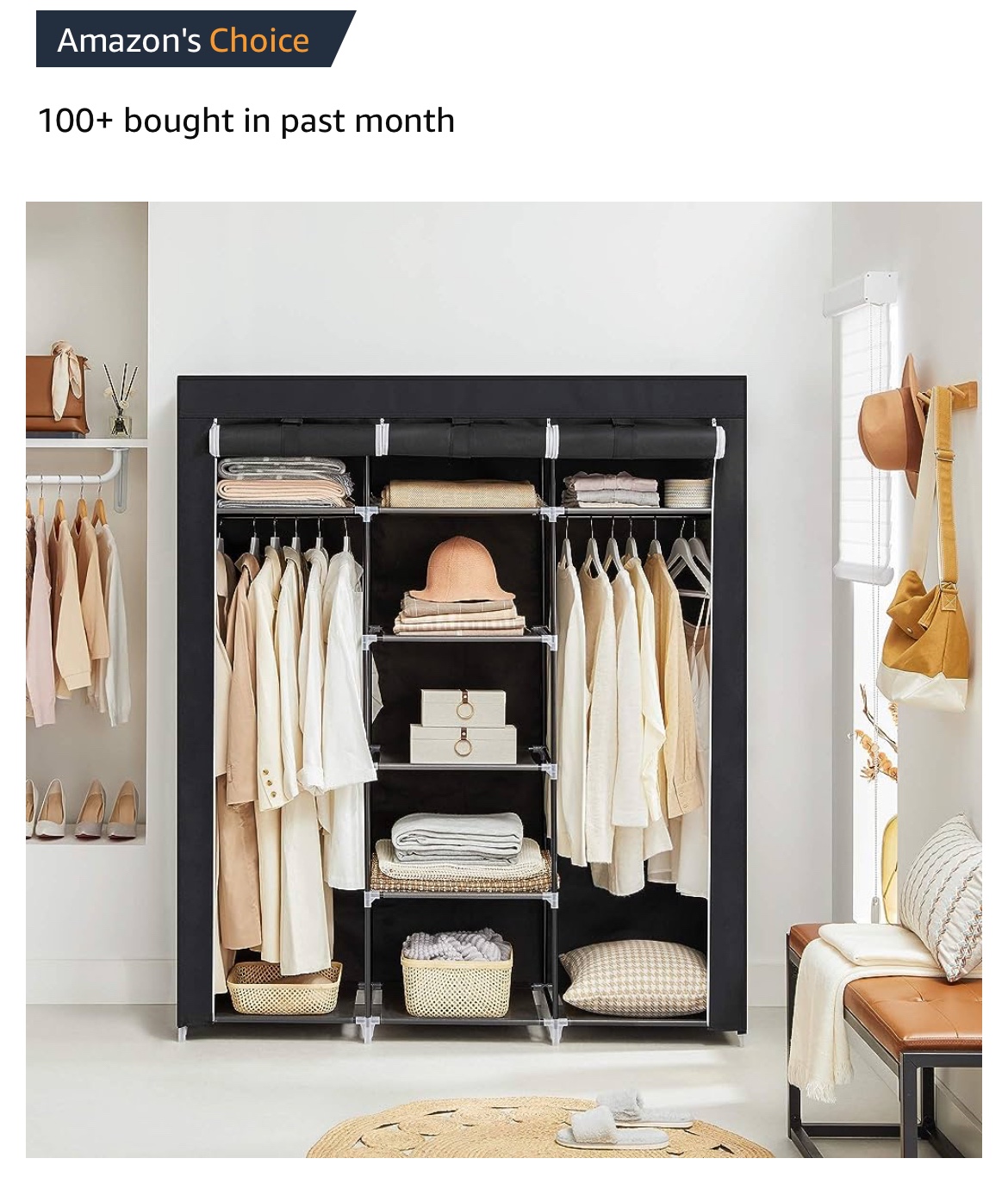 Portable Clothes Closet,  Fabric Wardrobe,  Organizer, Black