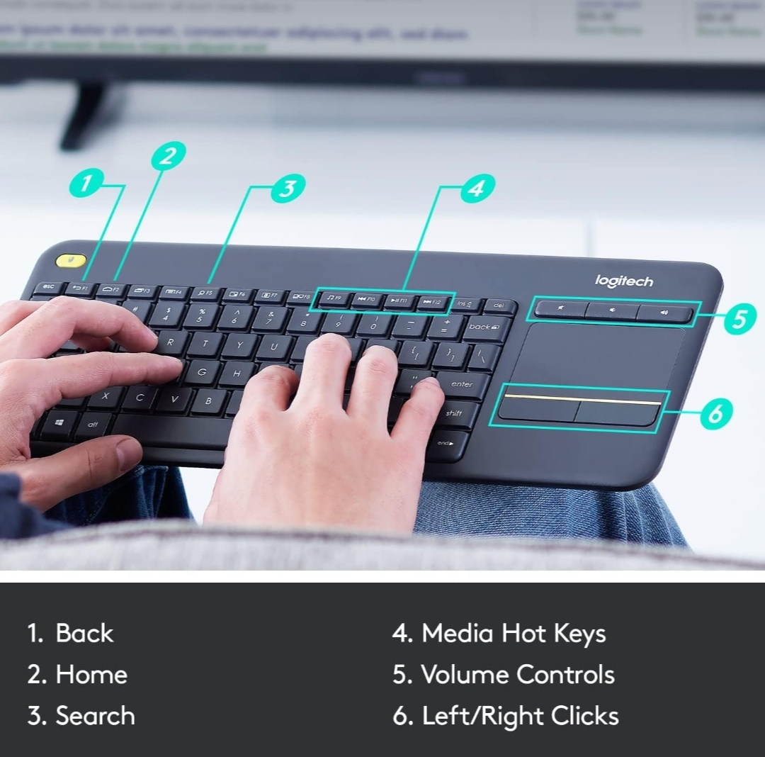 Logitech K400 Plus Wireless Touch TV Keyboard With Mouse image indicator(6)