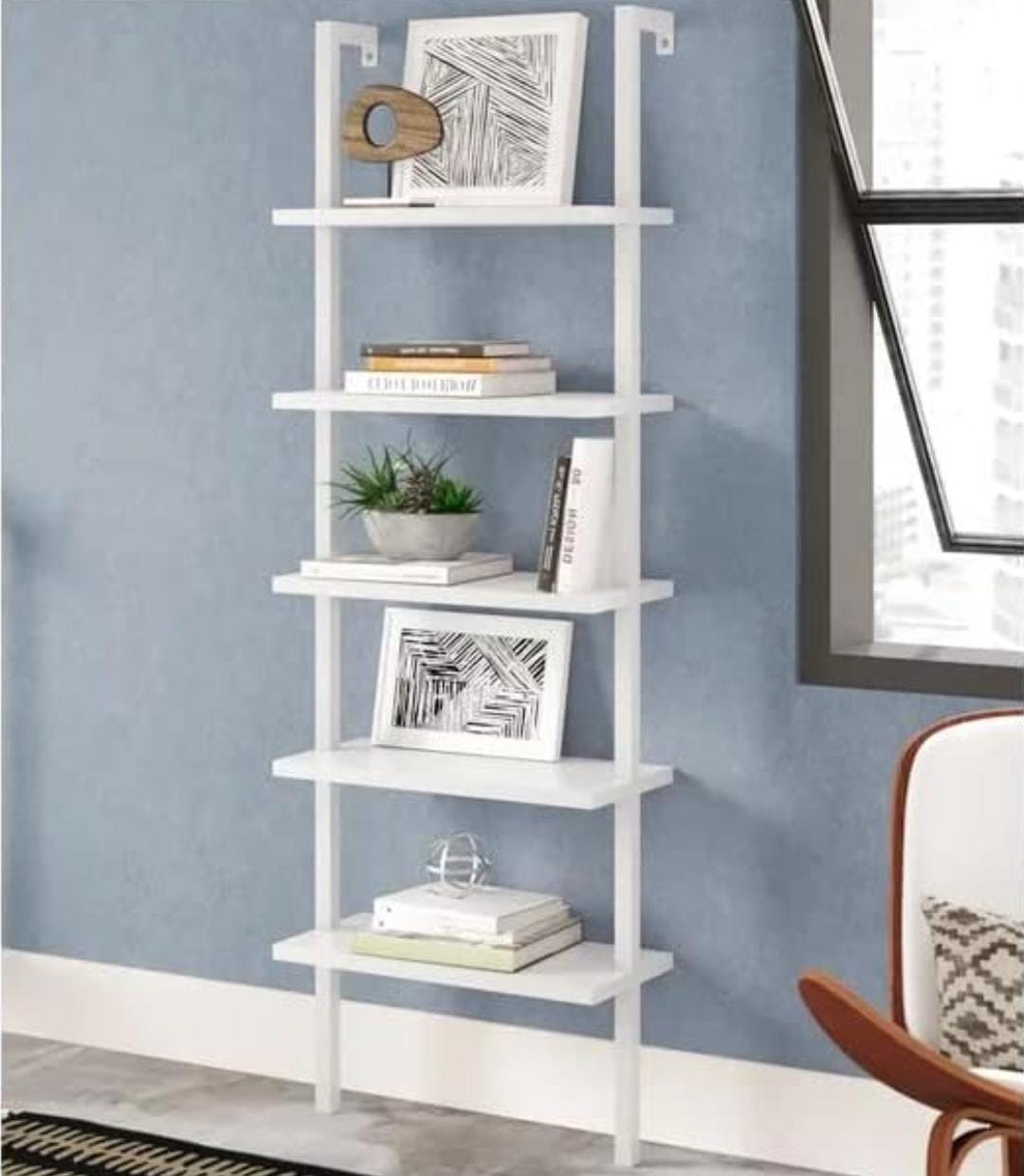 5 Tier Shelf Ladder Bookcase with Metal Frame