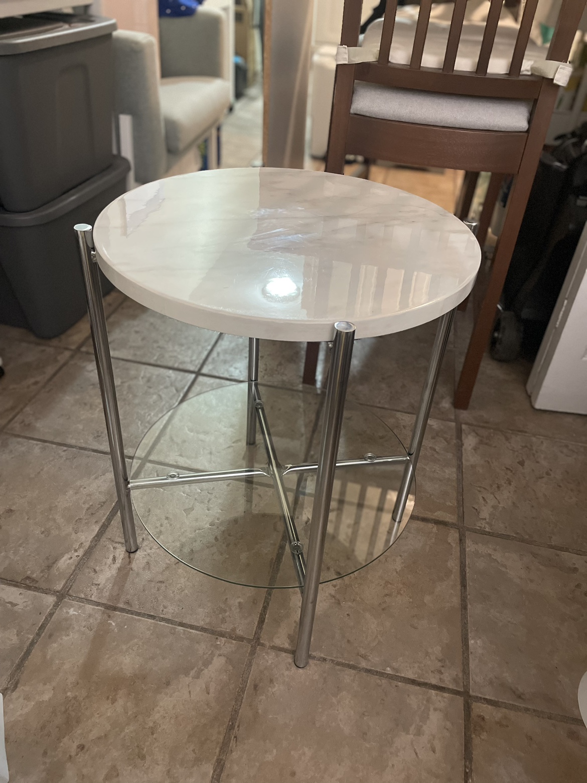 Side table coffee table modern round glass metal frame - photo 2