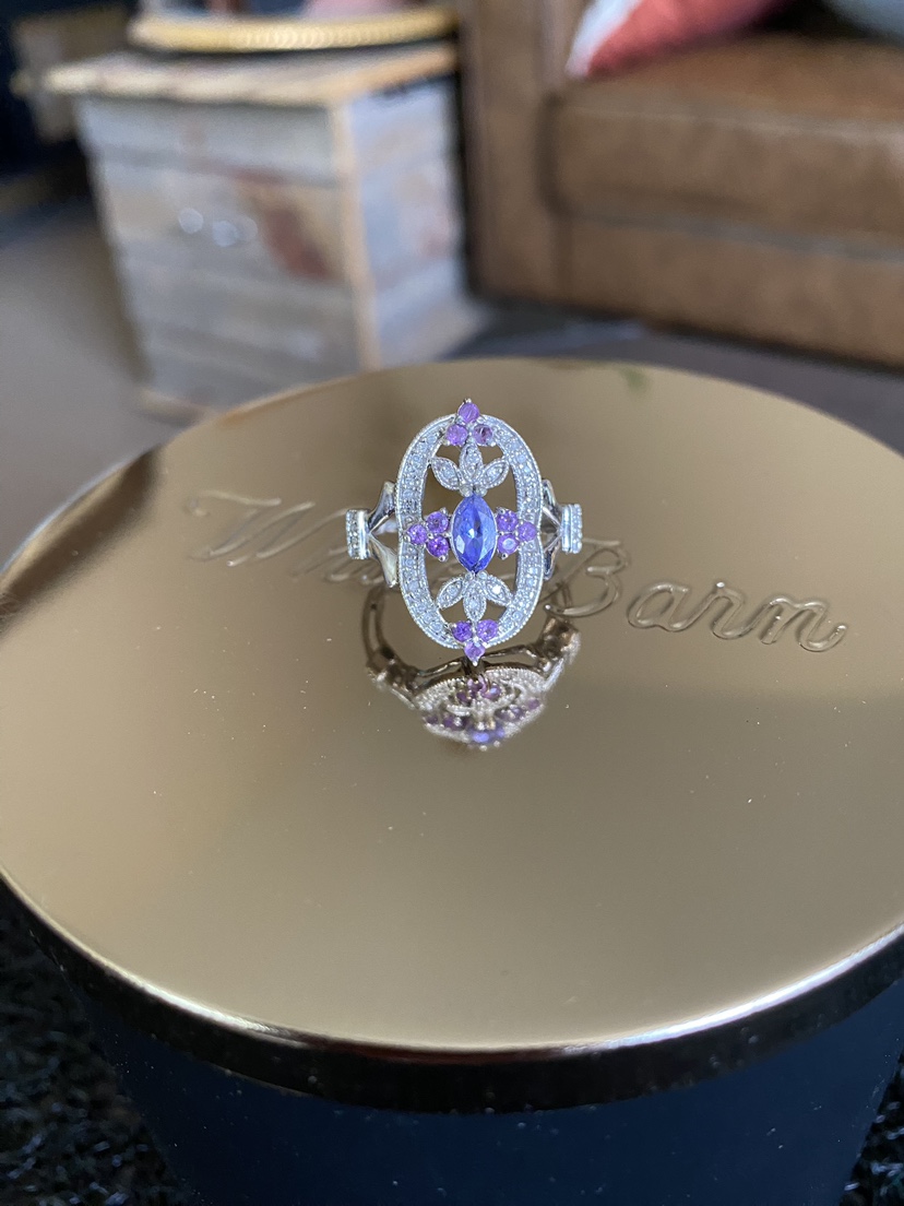 10K  Diamond Tanzanite Amethyst Gold Open Work Oval Ring thumbnail