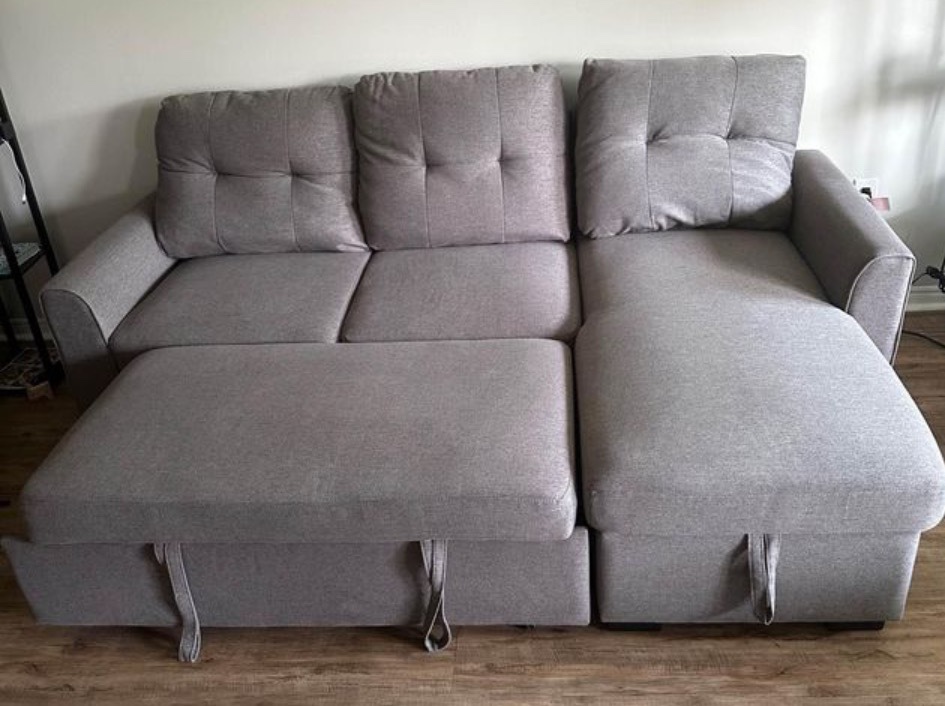2 Piece Linen-look Fabric Sofa Sleeper Sectional - Grey - photo 3