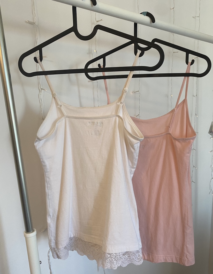 Set of two girls' size L camisole tank tops, white and pink image indicator(3)
