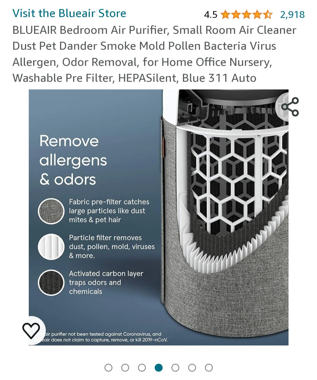 Blueair Blue Pure 311 Auto HEPASilent Air Purifier - photo 4