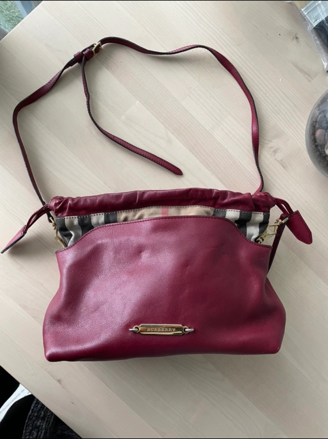 Burberry Little Crush Red Leather & House Check Crossbody Bag