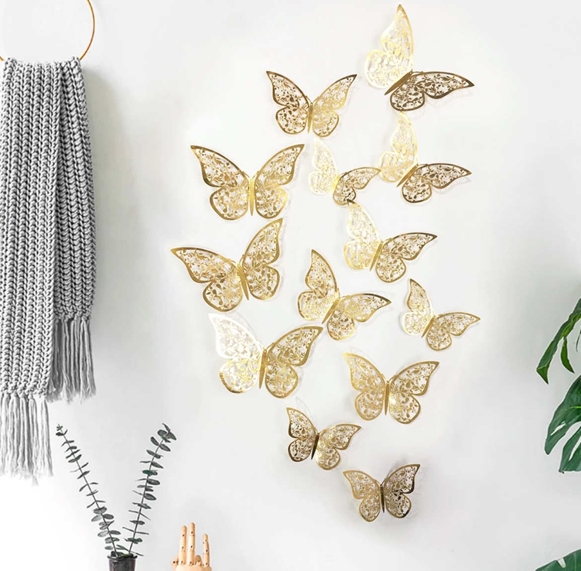 New Pack 12Pcs 3D Hollow Golden Butterfly Wall Sticker image indicator(2)