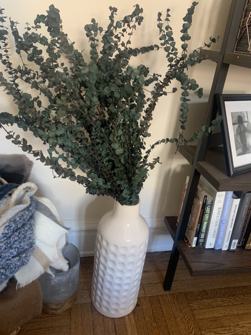 20” vase + artificial eucalyptus