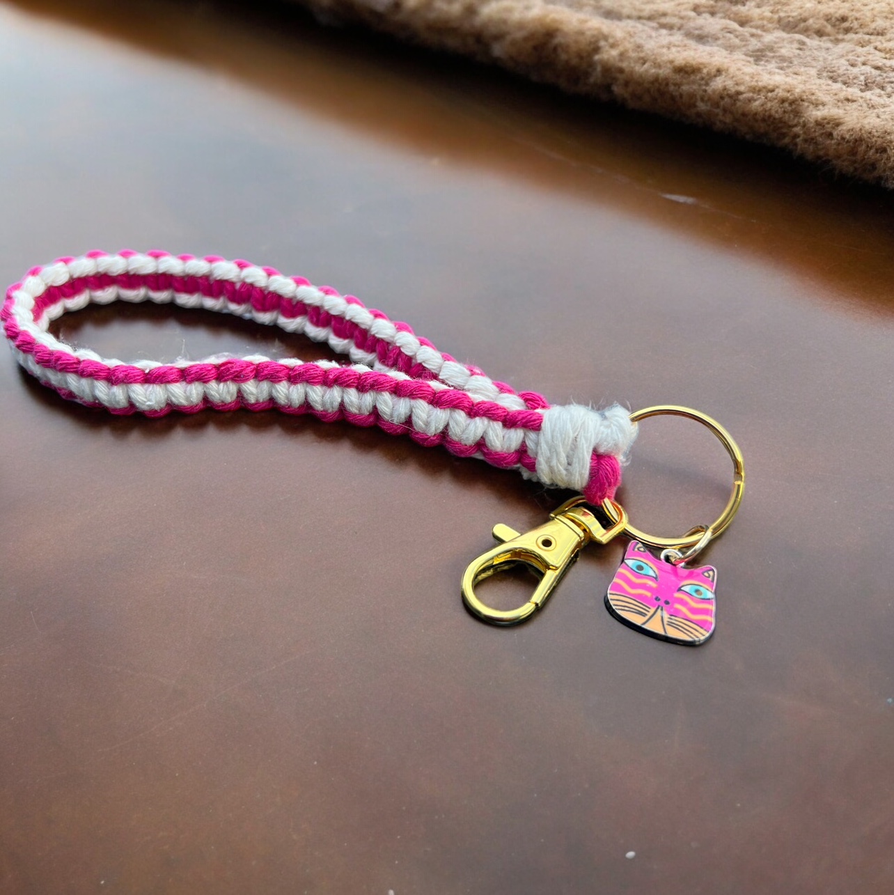 Handmade macrame keychain with charm