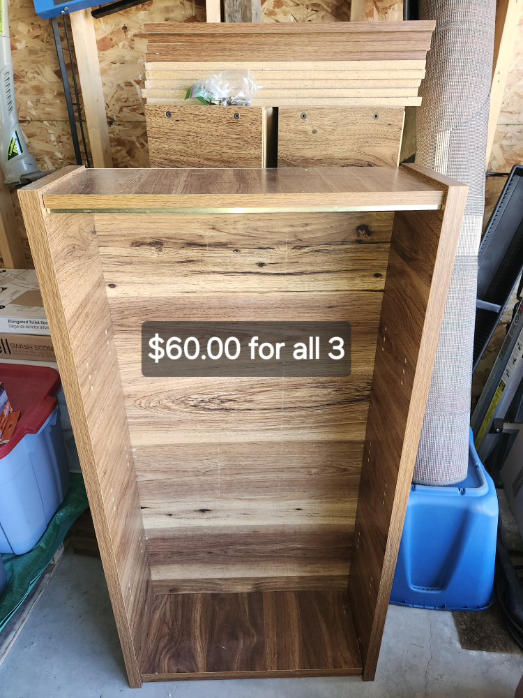 3x wooden book shelves