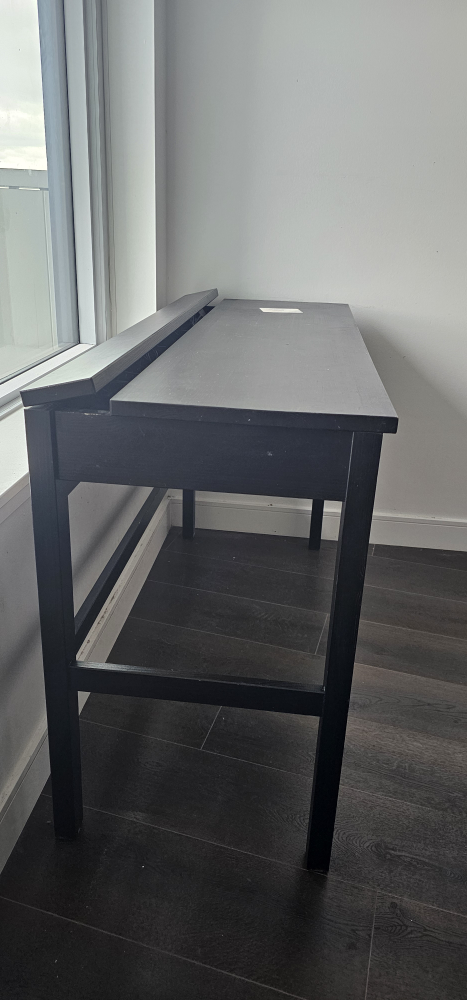 working wooden table with cable manager and 2 drawer