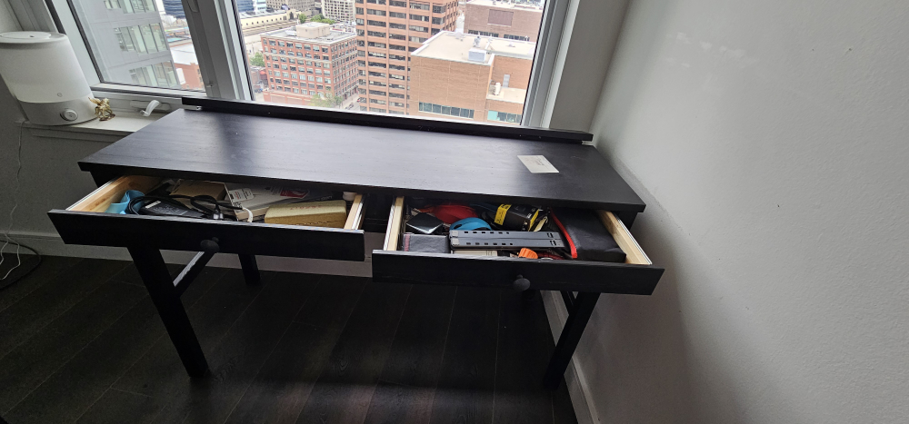 working wooden table with cable manager and 2 drawer - photo 3
