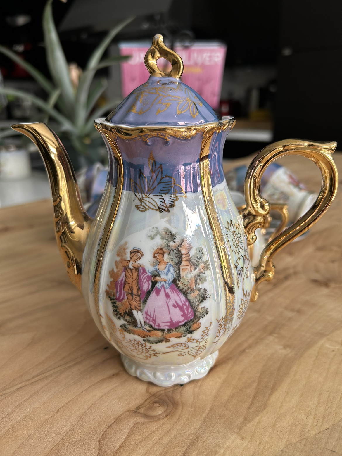 Vintage cup set with Victorian dancing couple. Made in Japan. - photo 2