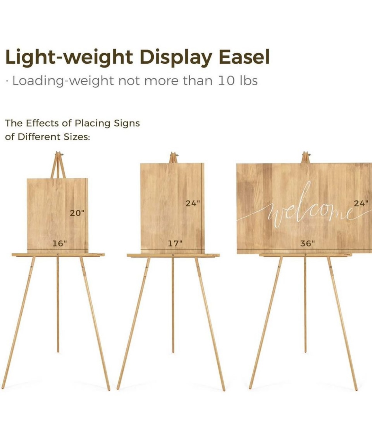 63" Wooden Tripod Display Easel Stand for Wedding Sign, Gold - photo 3