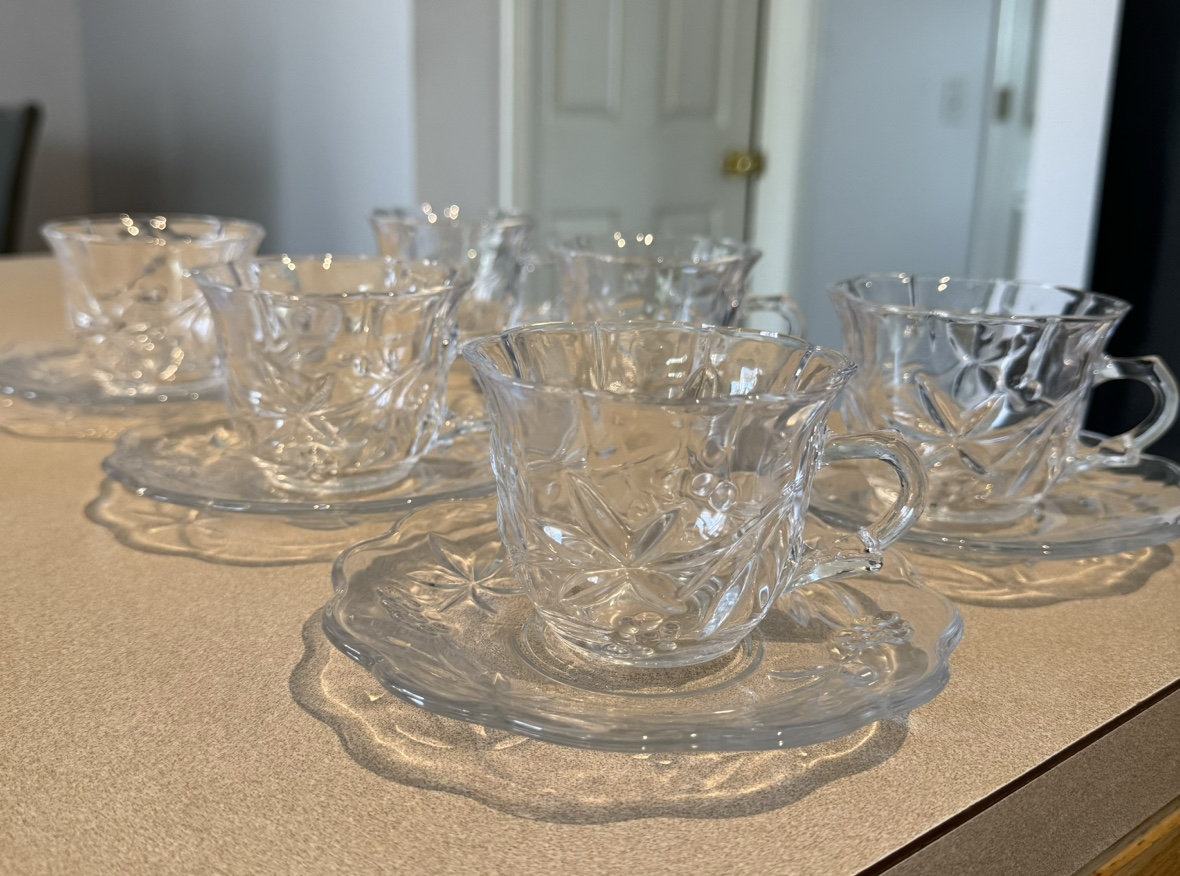 Beautiful Antique Clear Tea Cups and Saucers - Set of 6