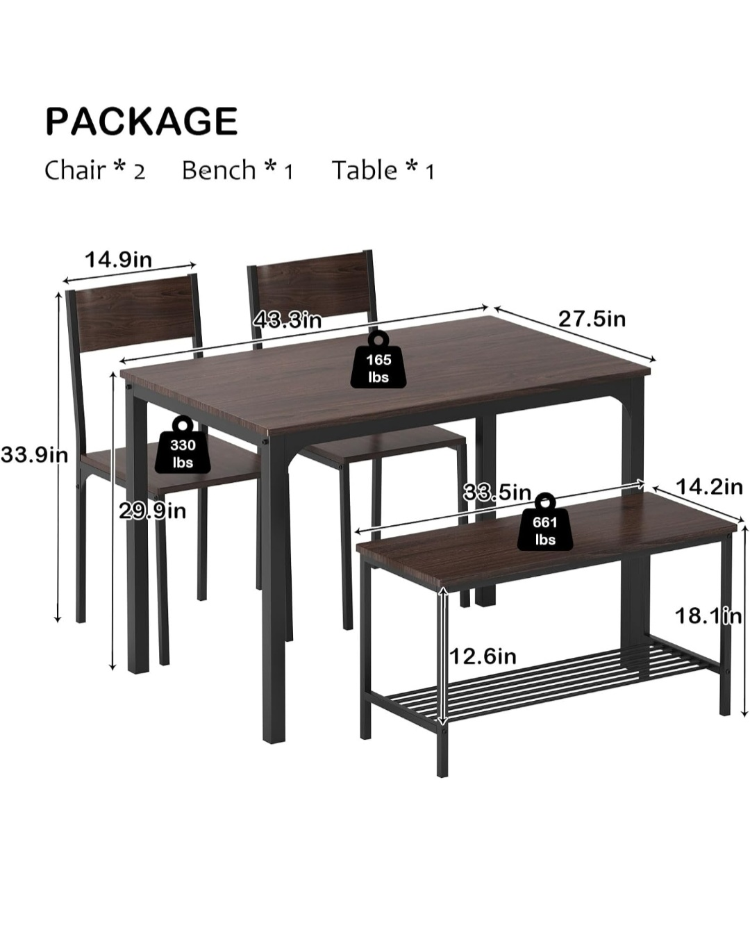 Dining Table Set - With 2 chairs and a bench - photo 2