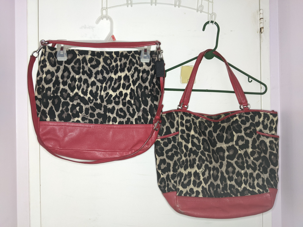 Coach Leopard Print Tote Shoulder Bag Purse Vintage Red Retro image indicator(3)